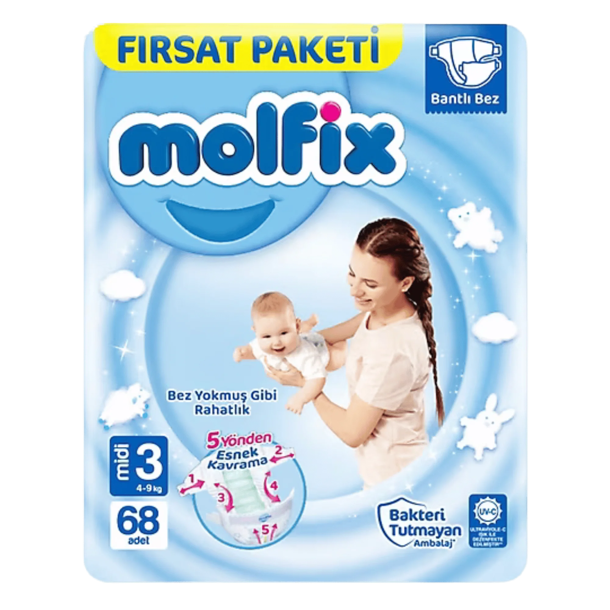 Molfix Bebek Bezi 3 Beden Midi Fırsat Paketi 4-9 kg 68 Adet