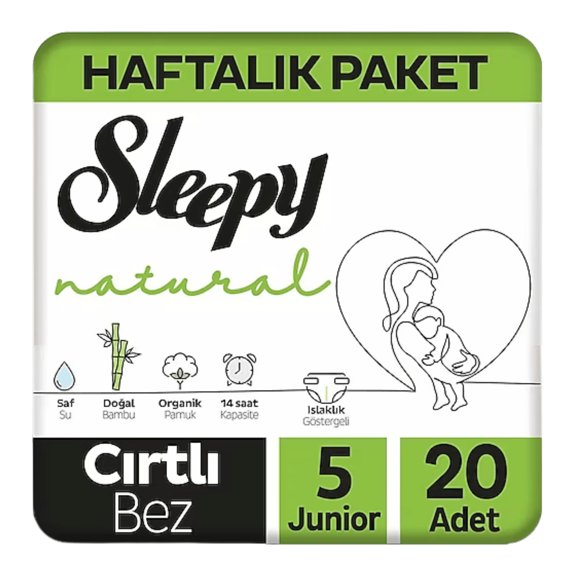 Sleepy Natural Haftalık Paket Bebek Bezi 5 Numara Junior 20 Adet
