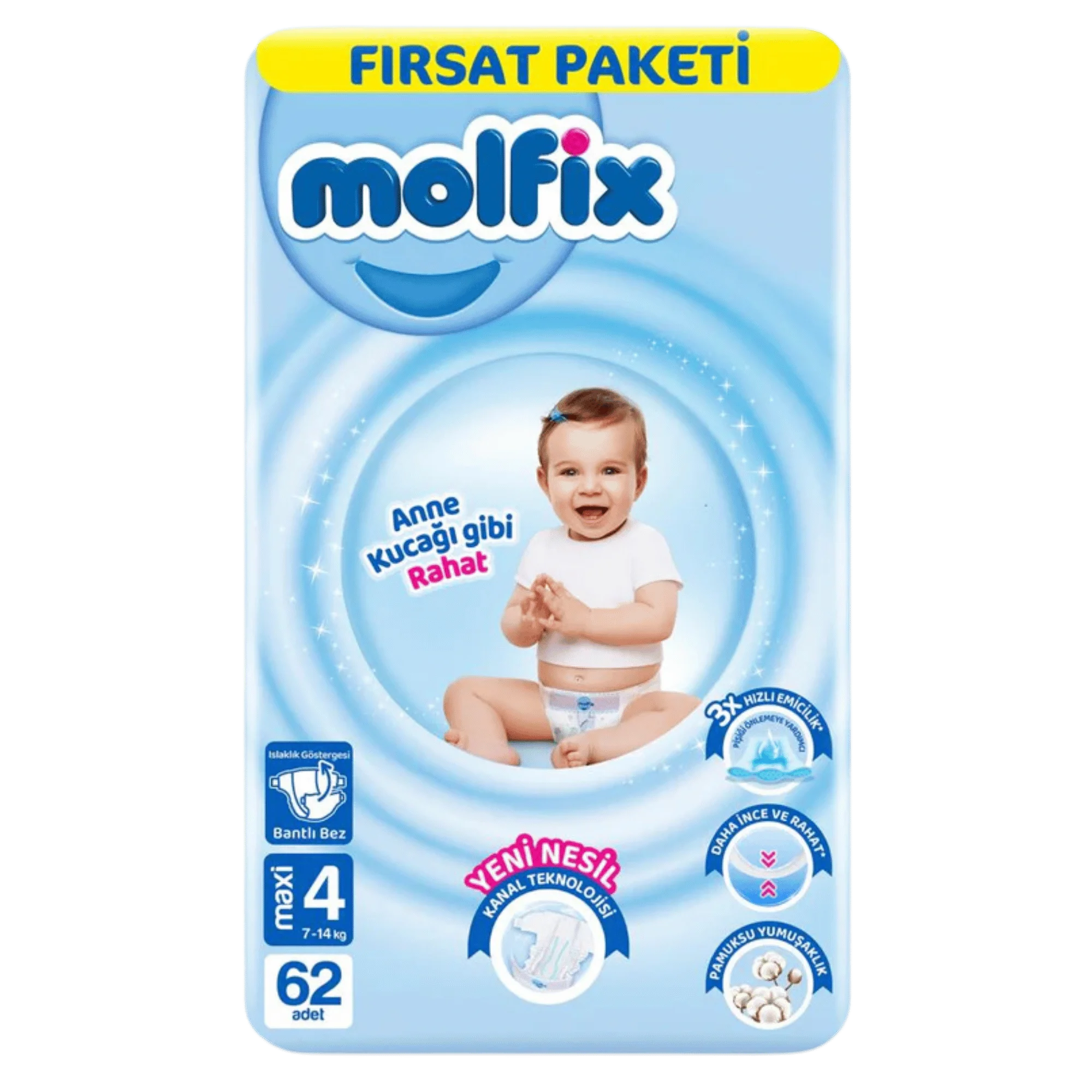 Molfix 4 Numara Bebek Bezi Maxi Fırsat Paketi 62 Adet
