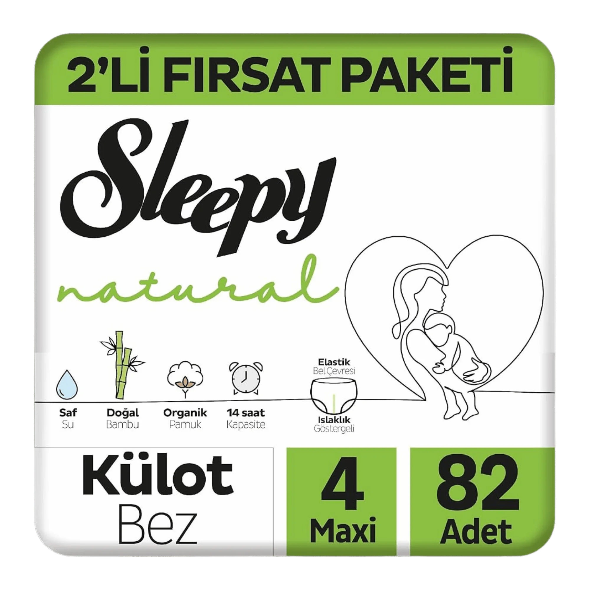 Sleepy Natural 2'li Fırsat (4) Maxi 82 Adet Külot Bez