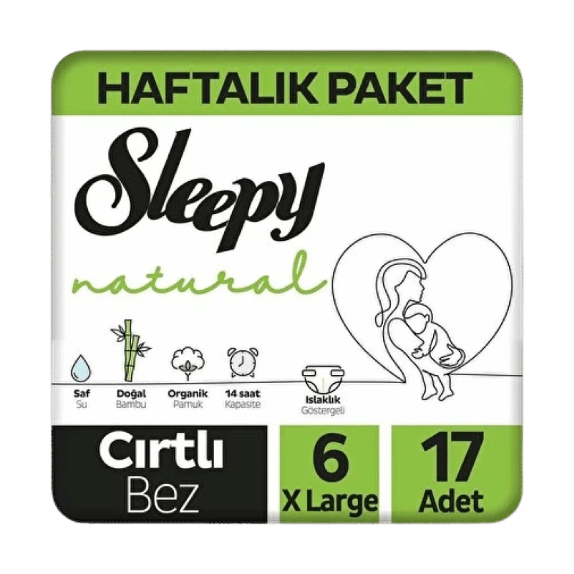 Sleepy Natural Haftalık Paket Bebek Bezi 6 Numara Xlarge 17 Adet